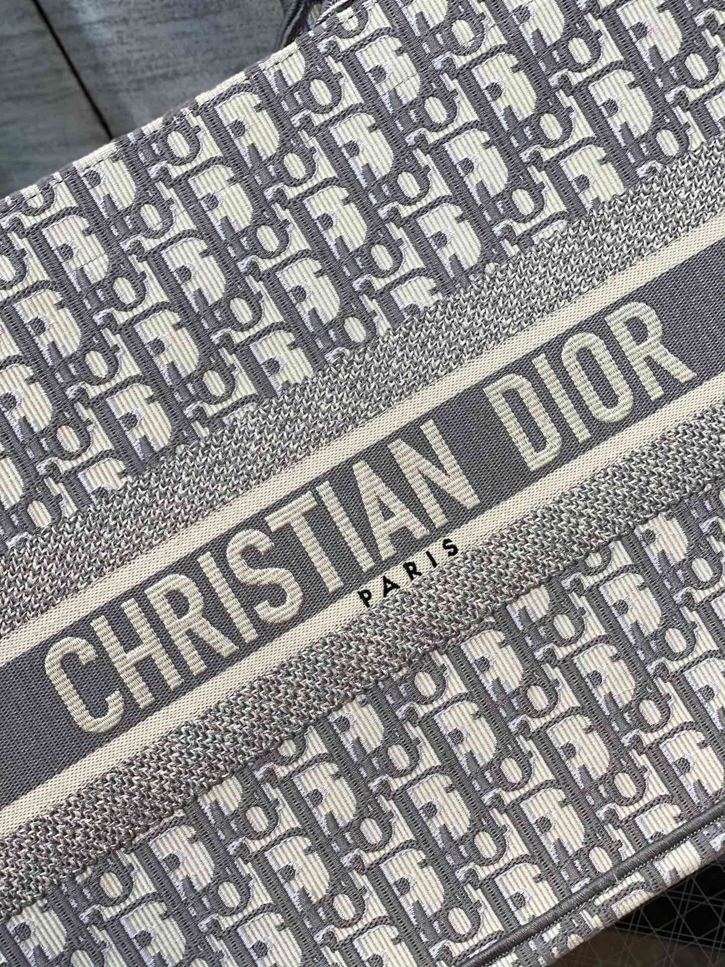 Christian Dior Grey Oblique Embroidery Book Tote Bag Large
