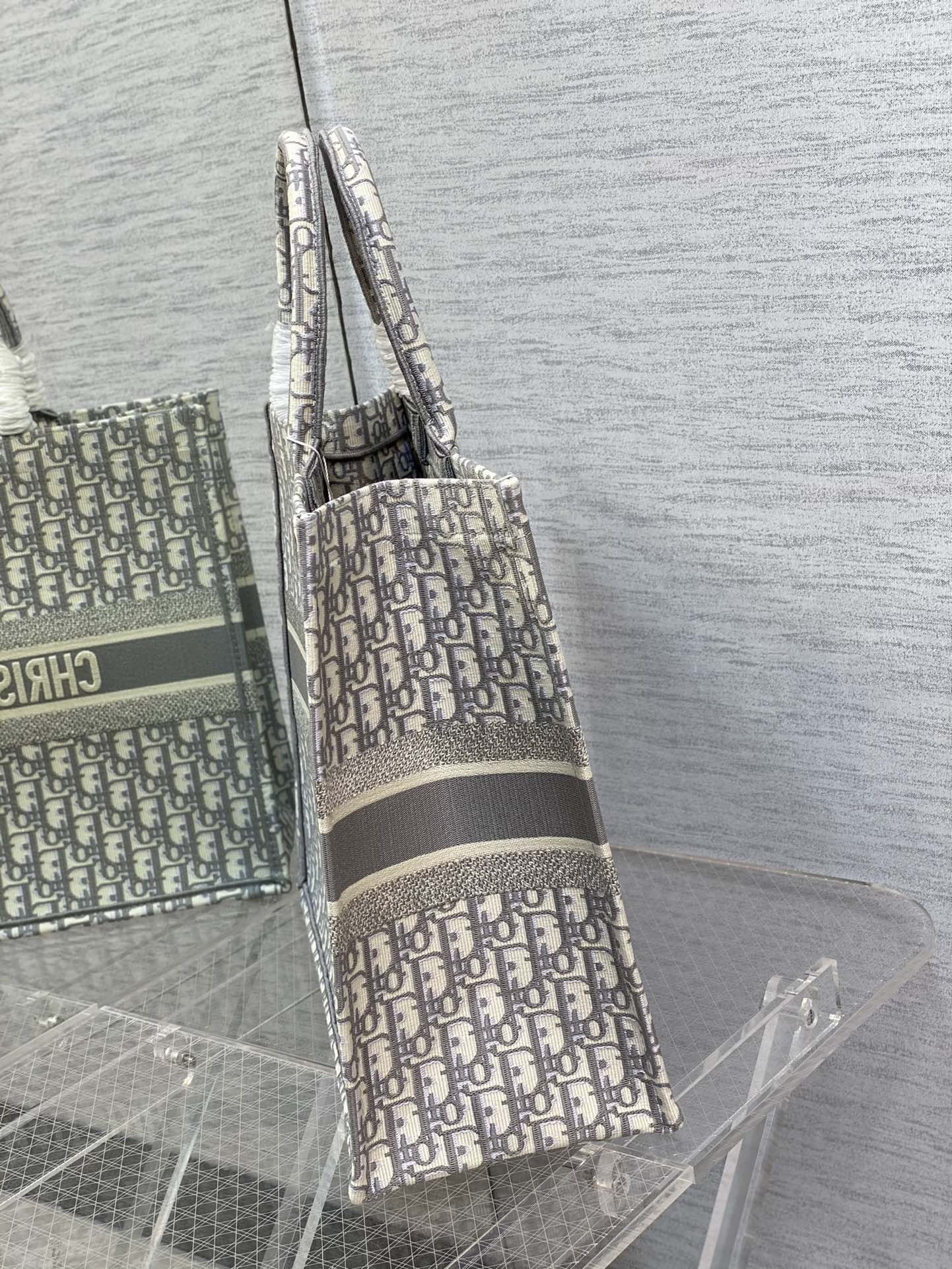 Christian Dior Large Book Tote Grey Dior Oblique Embroidery
