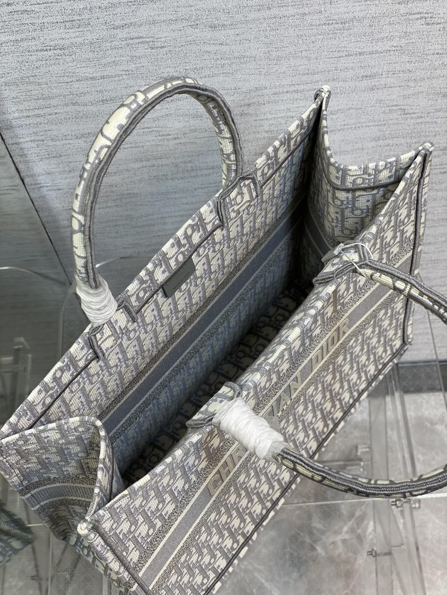 Christian Dior Gray Oblique Embroidery Book Tote Bag
