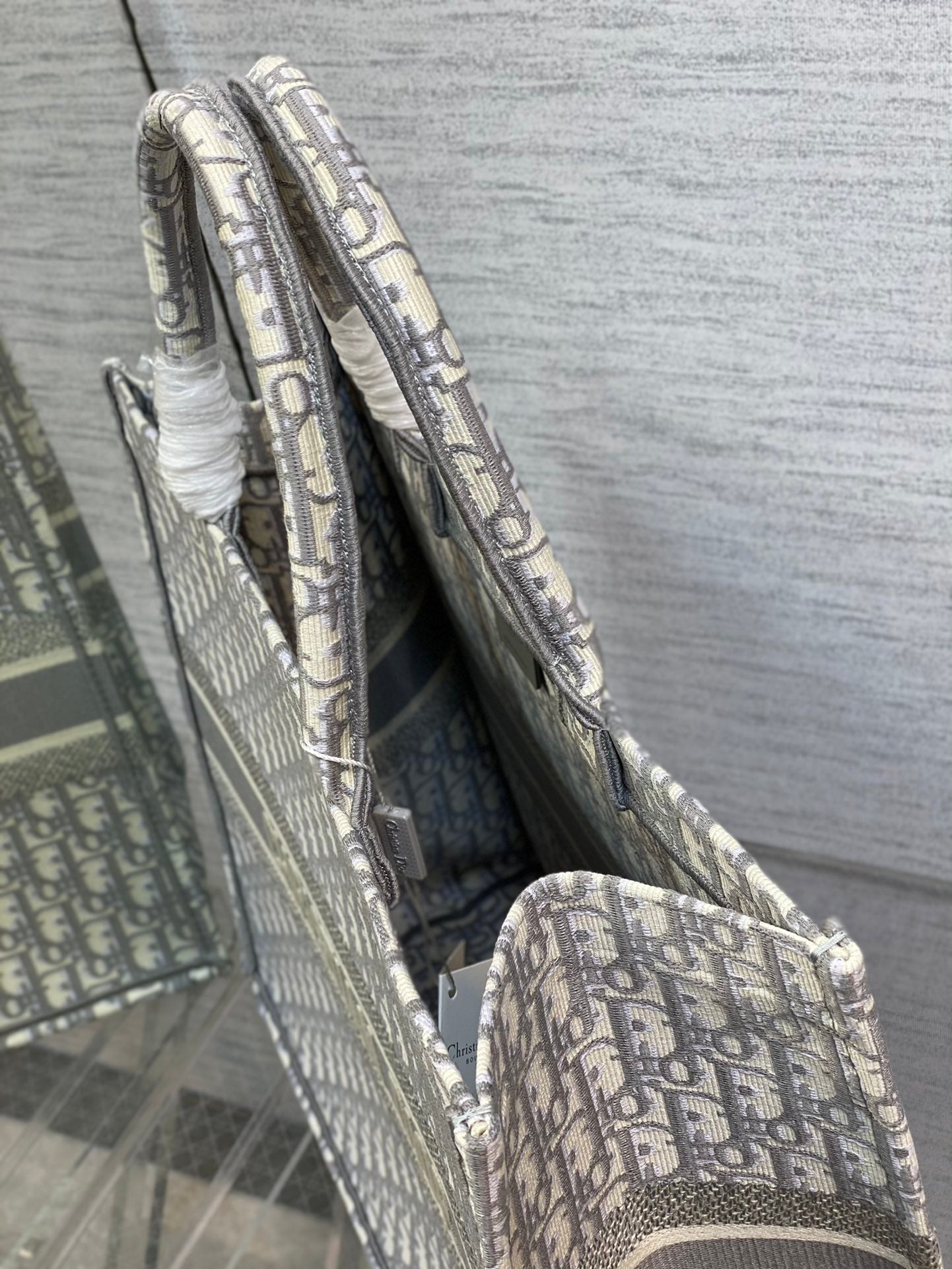 Dior Grey Monogram Canvas Large Tote Bag Travel Shoulder Handbag