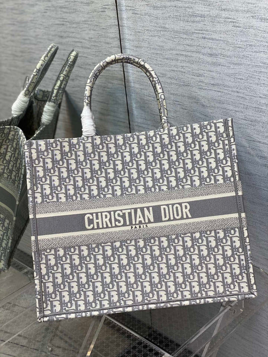 Dior Monogram Jacquard Canvas Tote Bag Retro Large Capacity Handbag