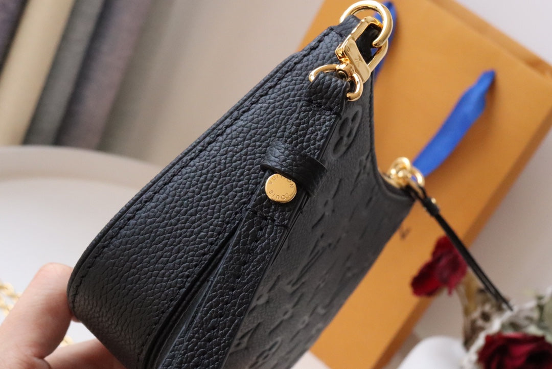 Louis Vuitton Black Monogram Embossed Leather Shoulder Bag with Gold Chain