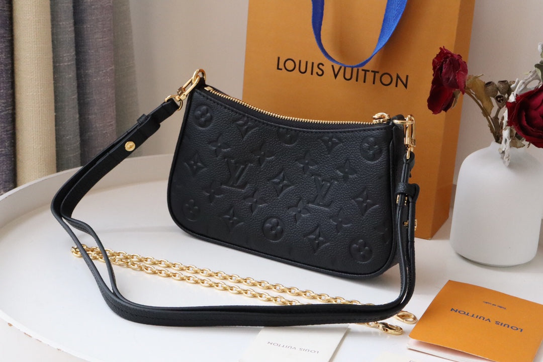 Louis Vuitton Black Monogram Embossed Leather Shoulder Bag with Gold Chain