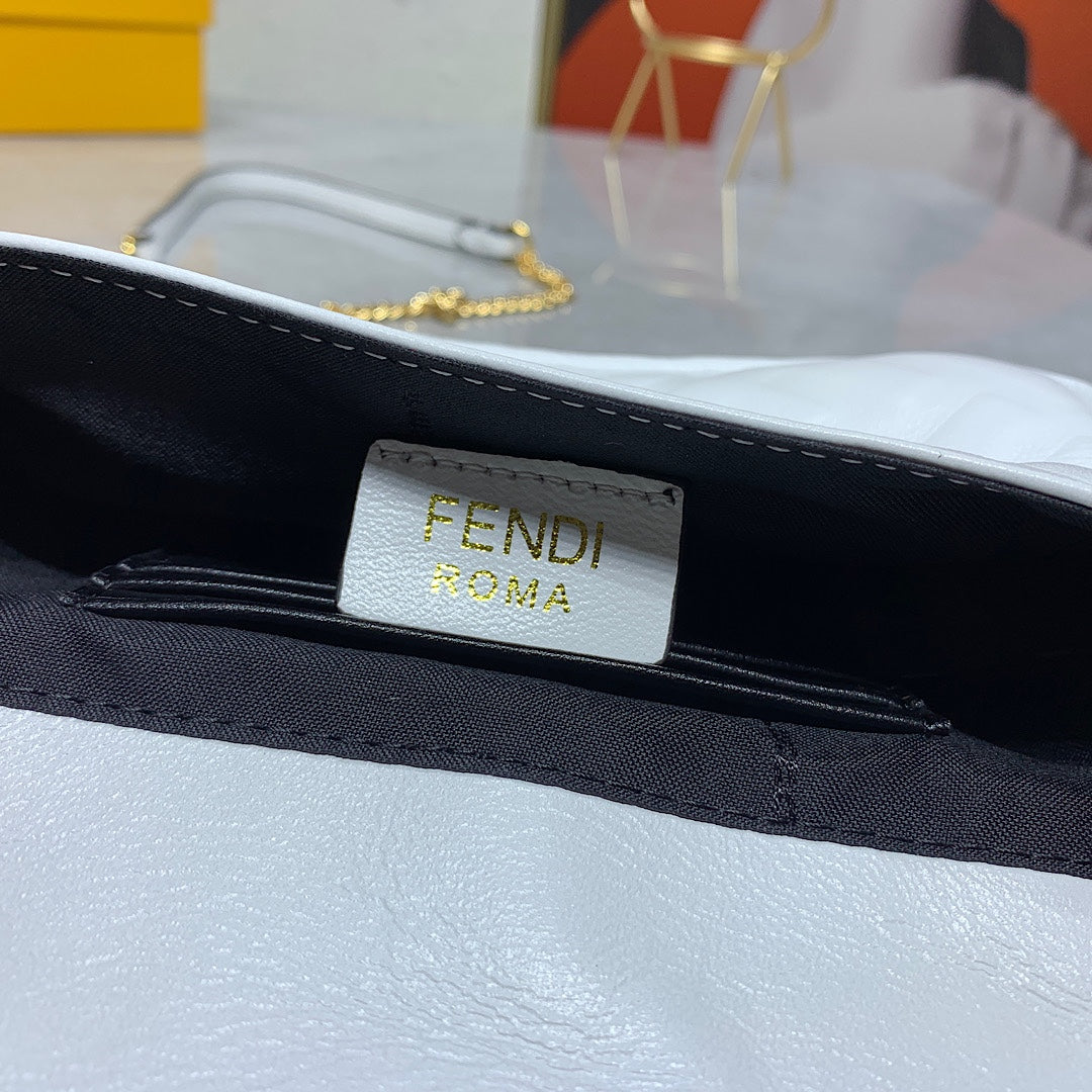 Fendi White Embossed Leather Baguette Bag with Gold-Tone Hardware