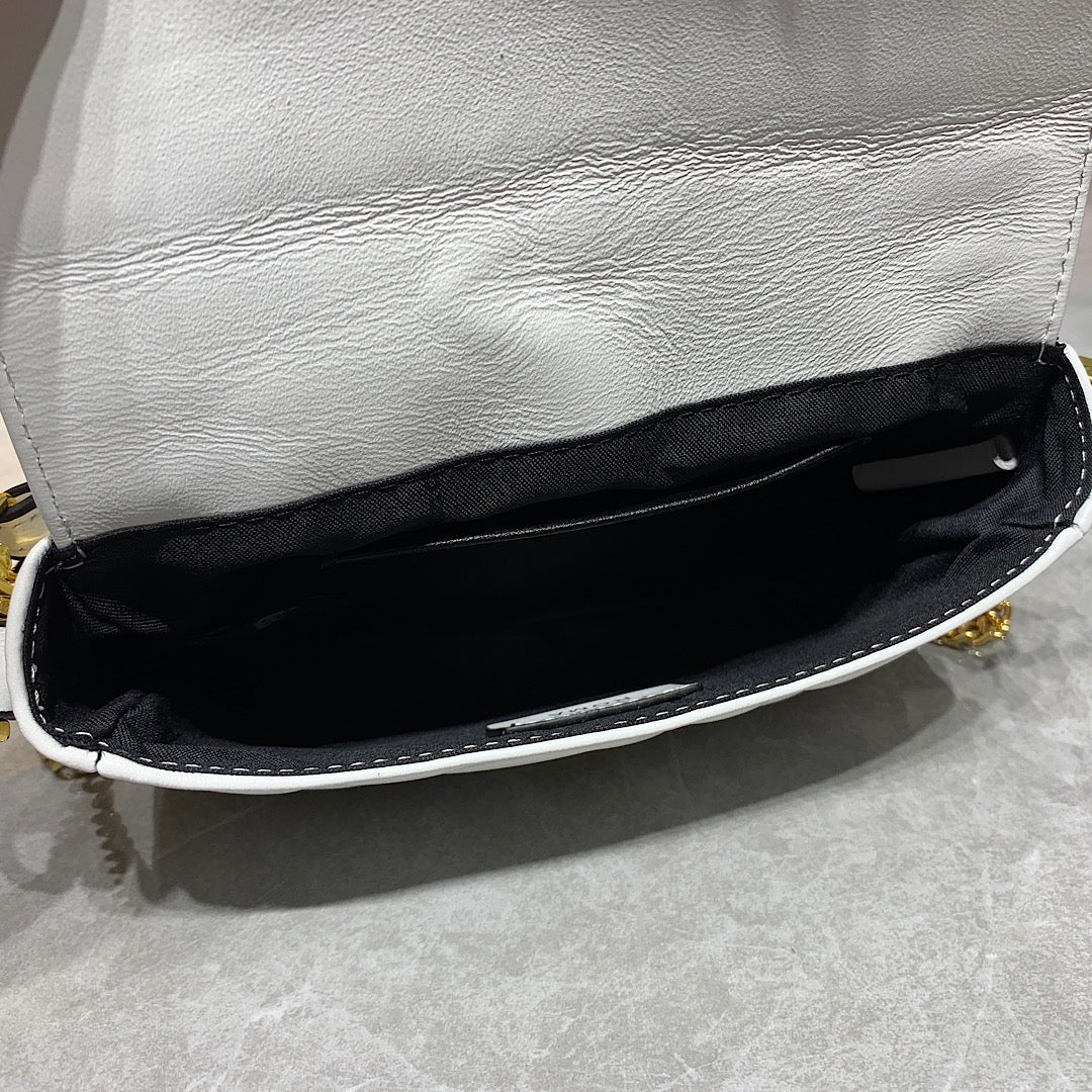Fendi White Embossed Leather Baguette Bag with Gold-Tone Hardware