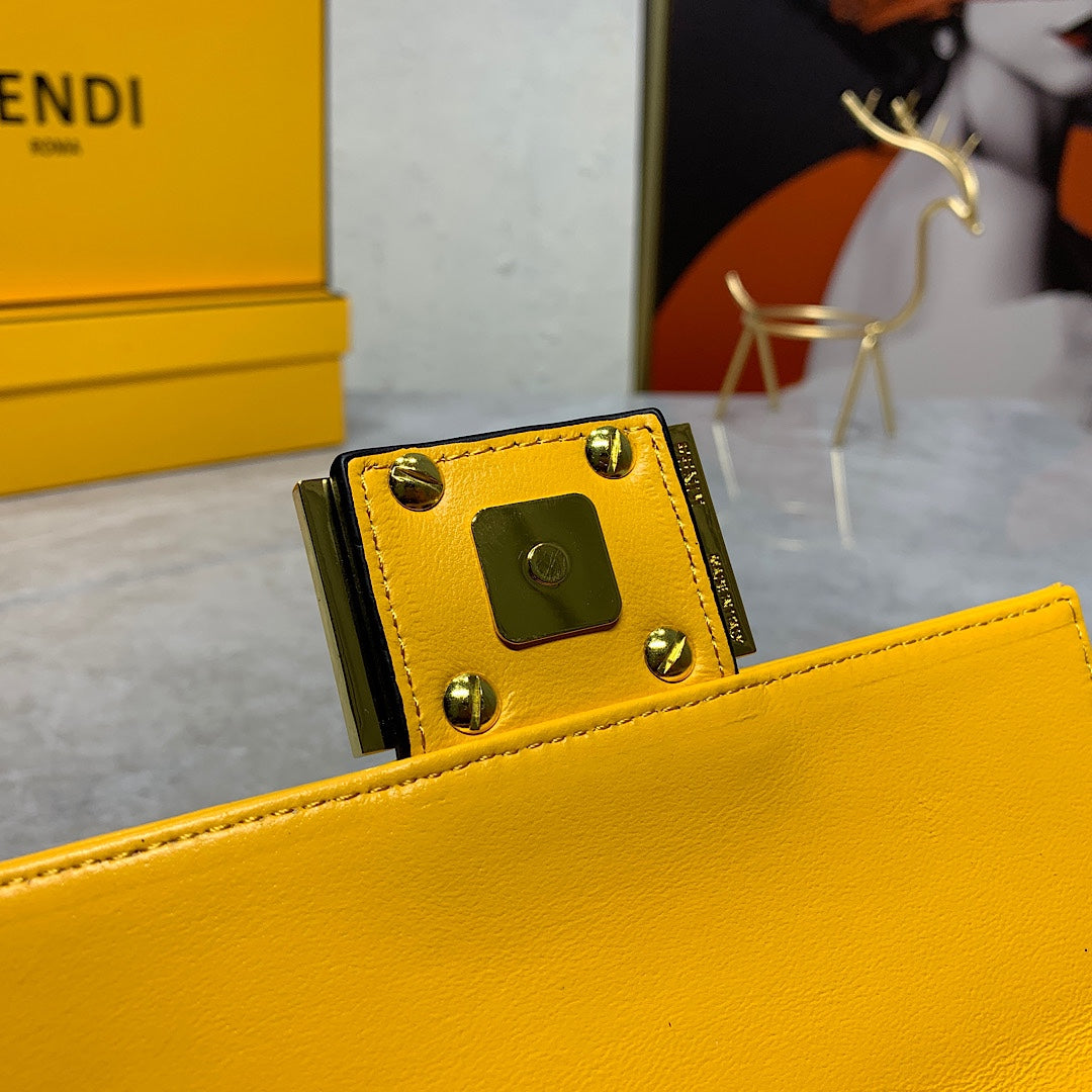 Fendi Baguette Yellow Embossed FF Logo Leather Shoulder Bag with Gold Hardware