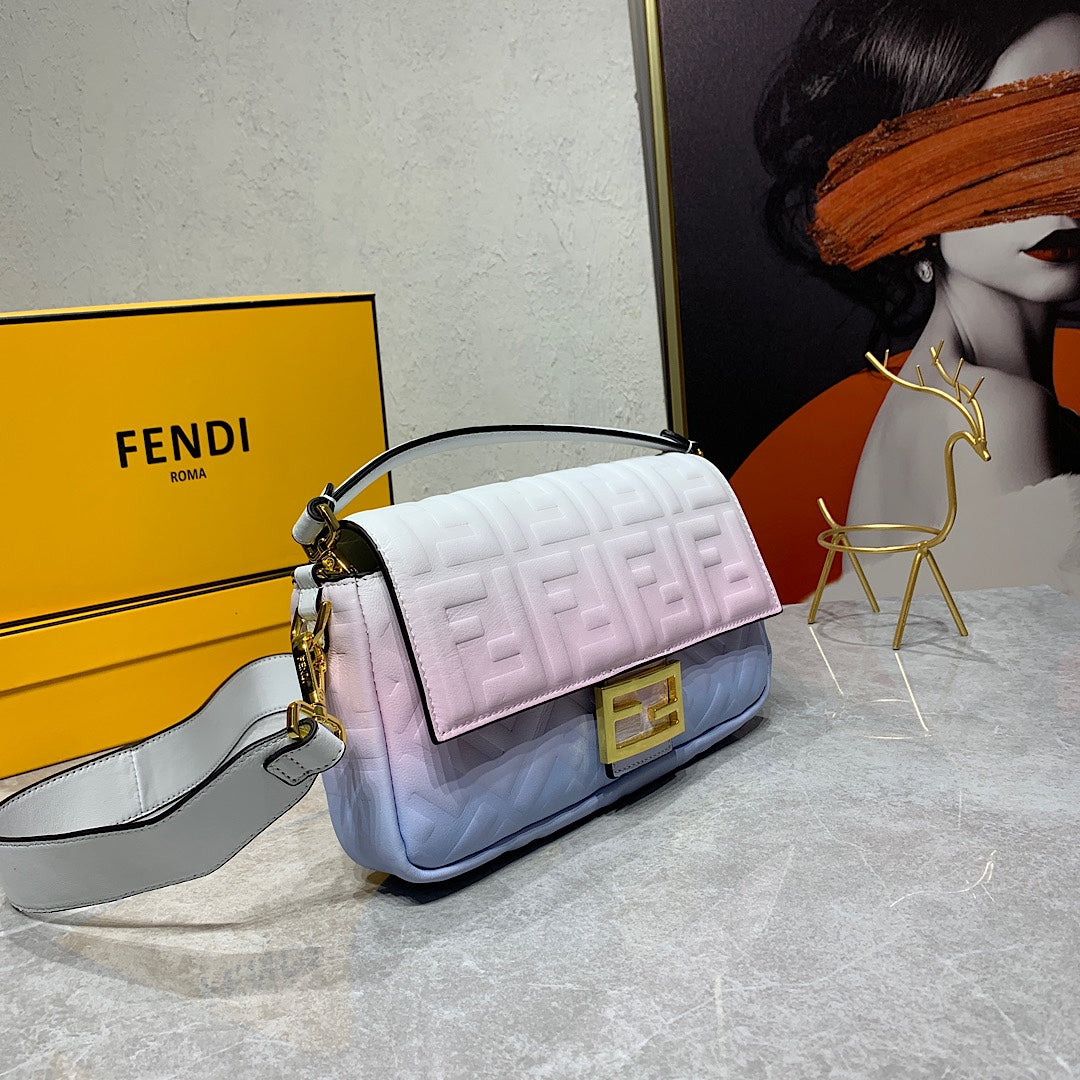 Fendi Baguette FF Embossed Gradient Leather Shoulder Bag
