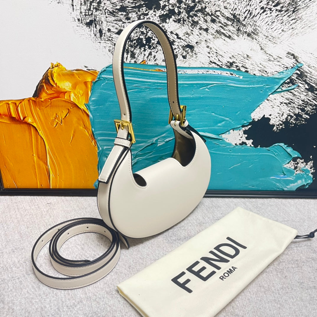 Small Crescent Hobo Bag with Gold-Tone Logo Buckle - Leather Designer Style Shoulder Bag