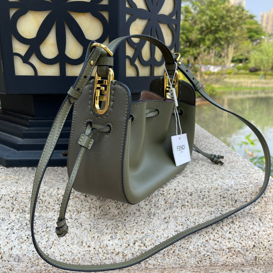 Fendi Mini Mon Tresor Leather Bucket Bag - Olive Green