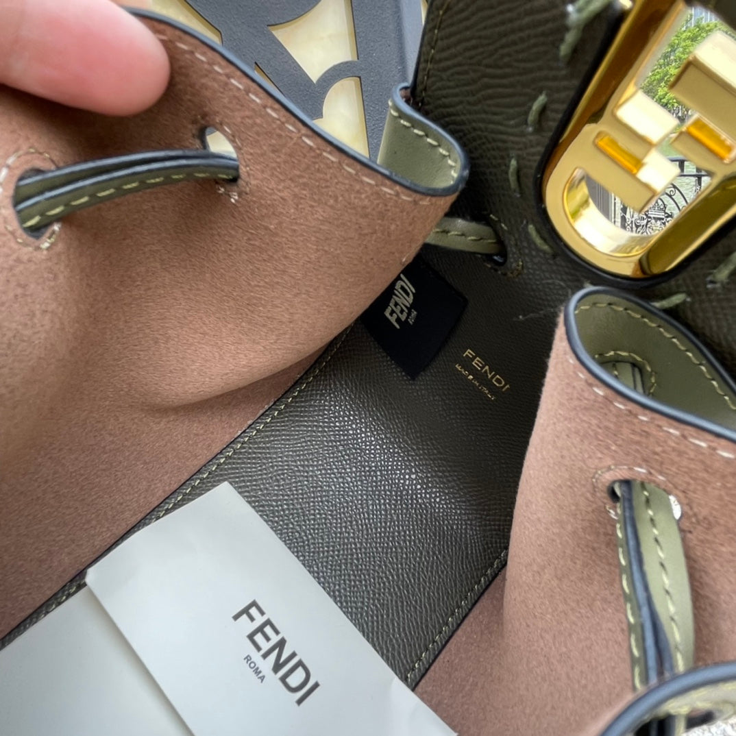 Fendi Mini Mon Tresor Leather Bucket Bag - Olive Green