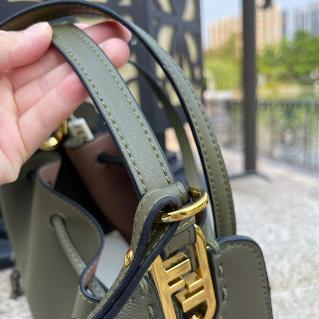 Fendi Mini Mon Tresor Leather Bucket Bag - Olive Green