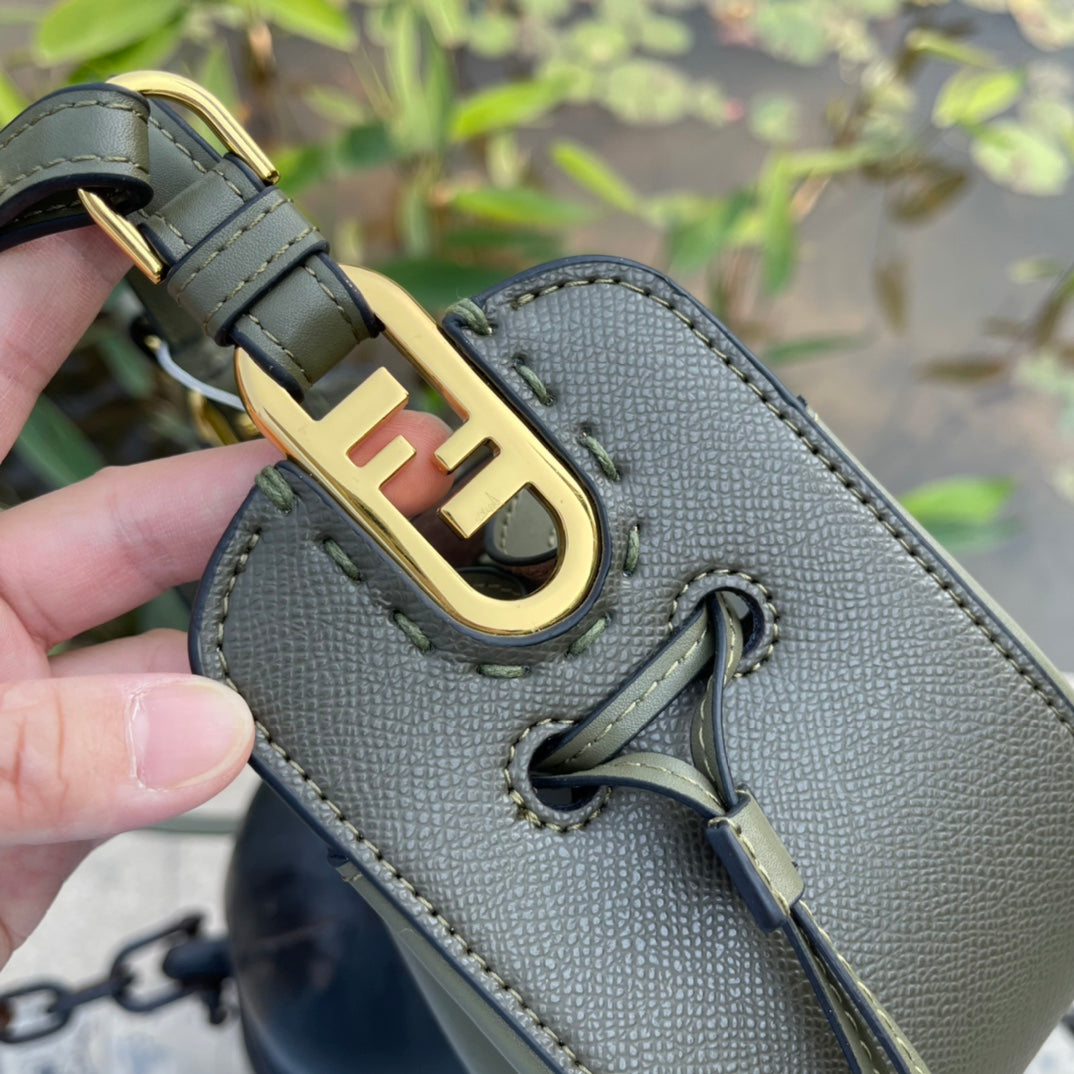Fendi Mini Mon Tresor Leather Bucket Bag - Olive Green