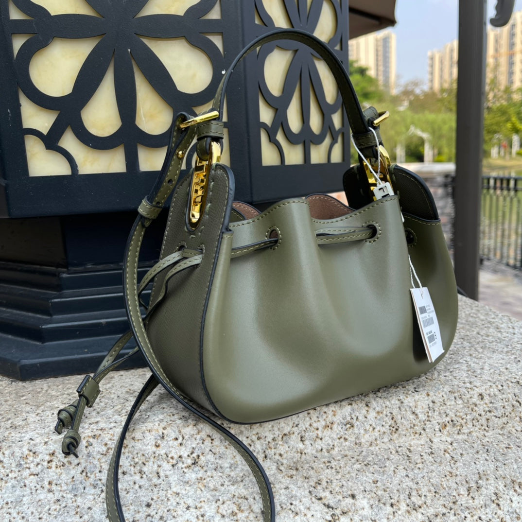 Fendi Mini Mon Tresor Leather Bucket Bag - Olive Green