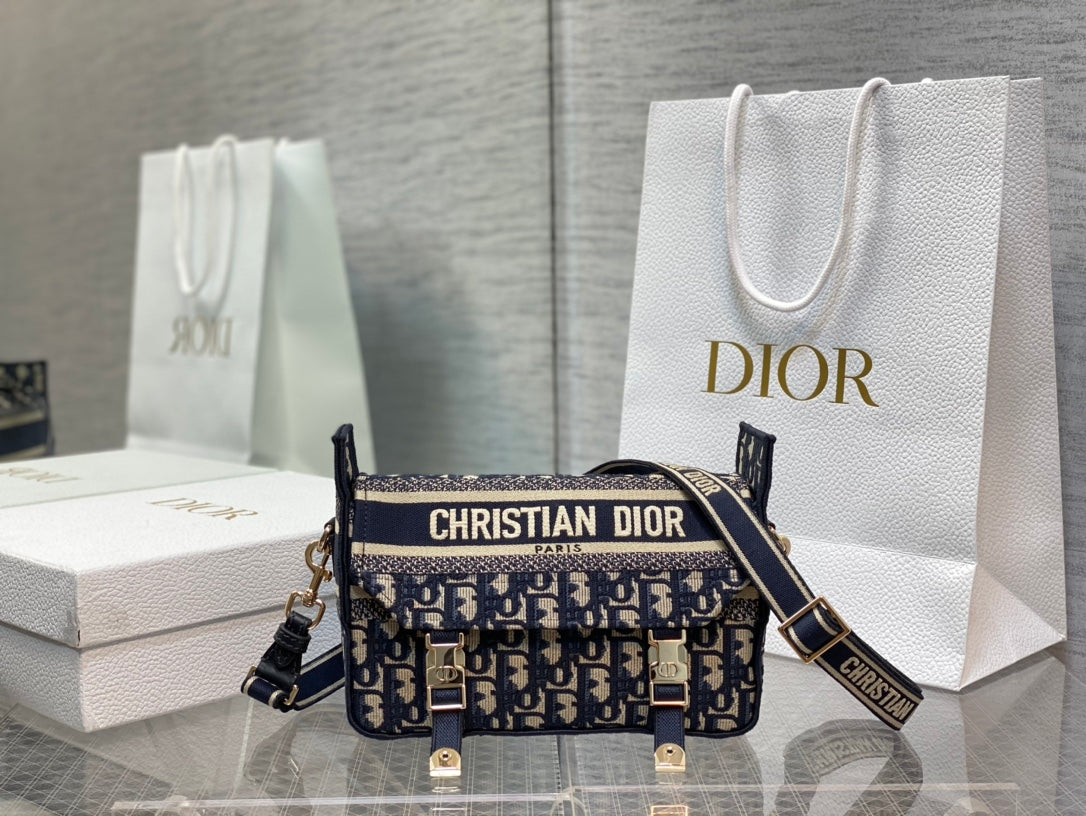 Christian Dior DiorCamp Small Bag - Blue Dior Oblique Embroidery Messenger Bag
