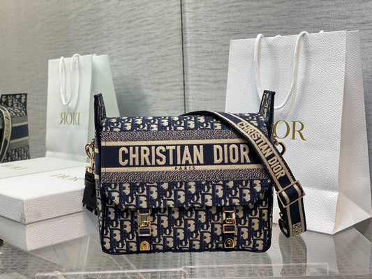 Dior Luxury Monogram Canvas Messenger Bag with Wide Shoulder Strap