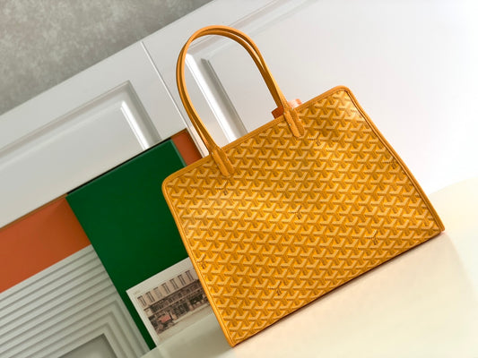 Gogy Yellow Chevron Pattern Large Canvas Tote Bag with Top Handles