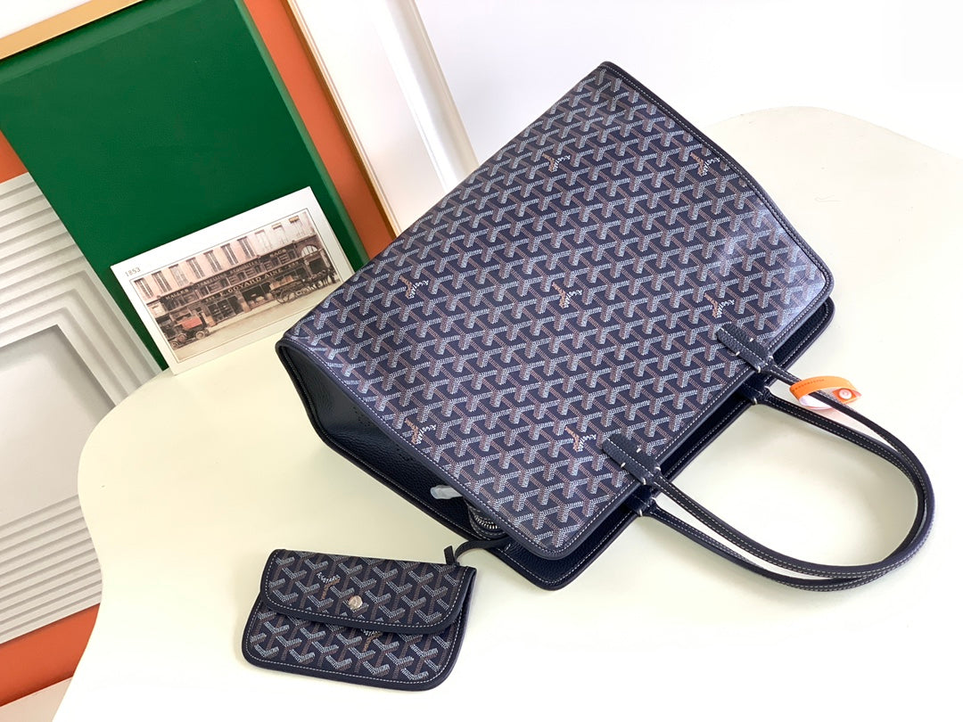 Gogy Elegant Chevron Pattern Navy Blue Tote Bag Classic Shoulder Purse