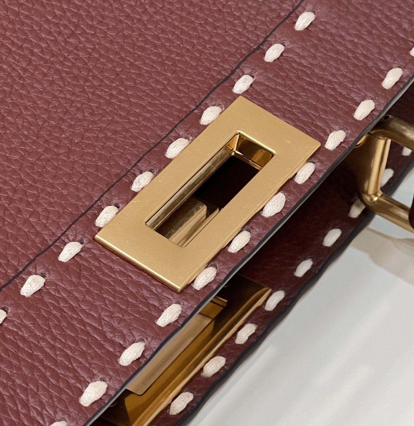 Burgundy Leather Top Handle Handbag with Matching Card Holder - White Contrast Stitching