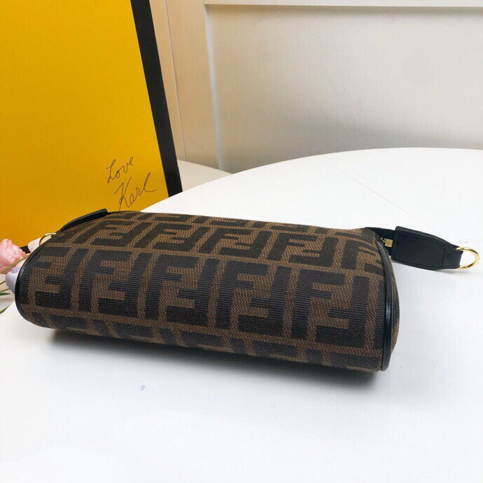 Fendi FF Logo Monogram Canvas Mini Bag with Gold Chain and Leather Strap