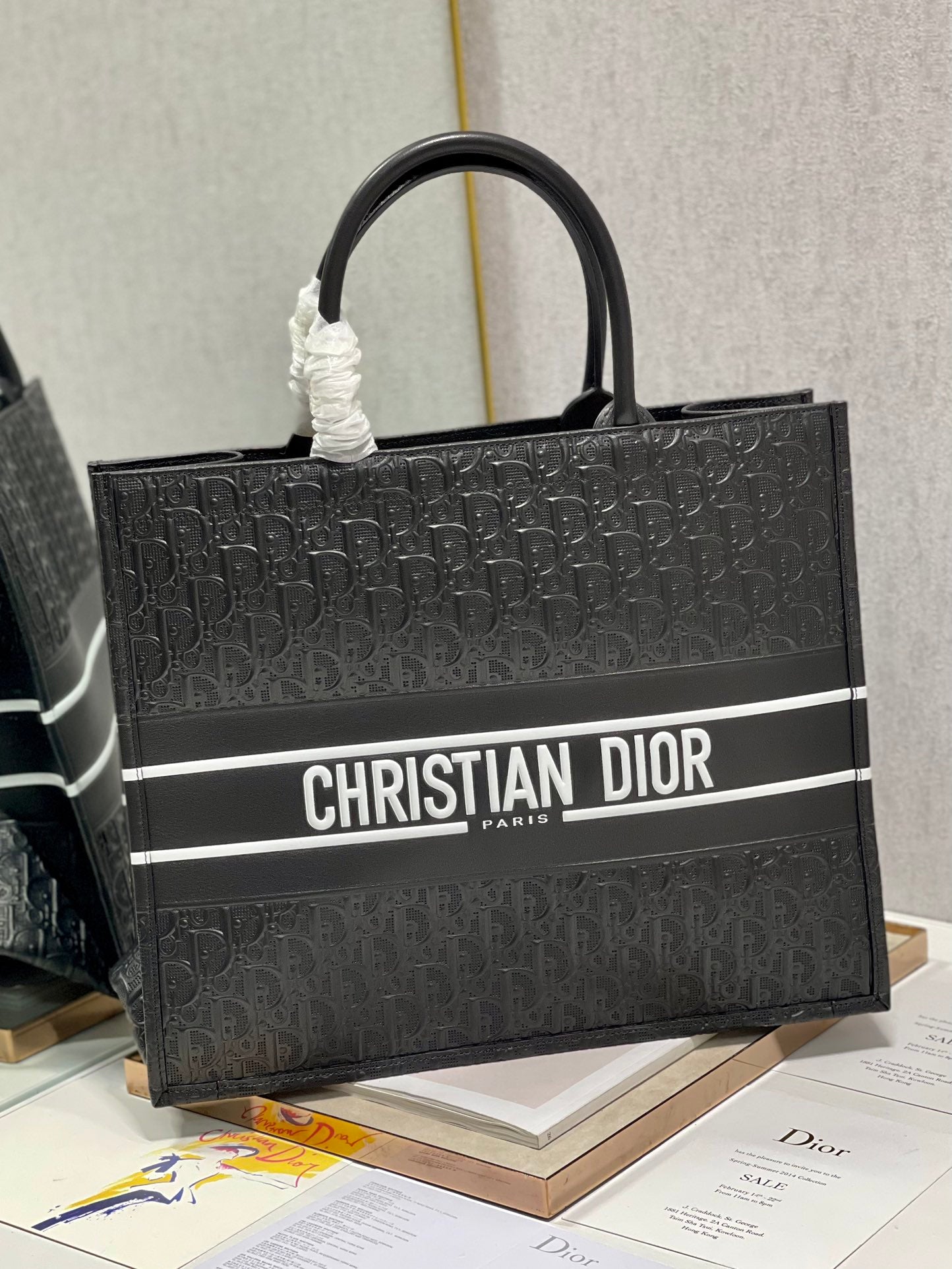 Christian Dior Large Book Tote Black Oblique Embossed Leather