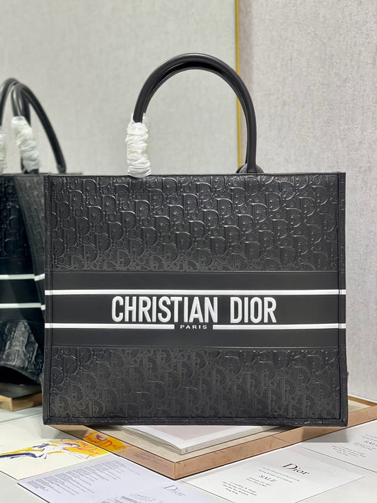 Christian Dior Black Oblique Embossed Large Book Tote Bag