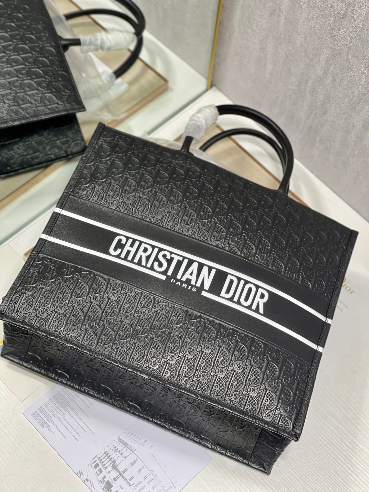 Christian Dior Large Book Tote Black Oblique Embossed Leather