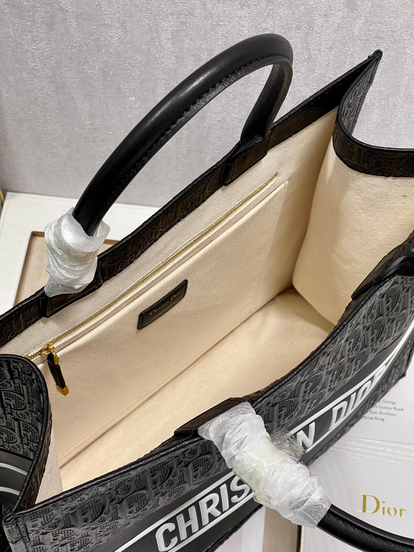 Dior Structured Black Monogram Embossed Tote Bag with Handles