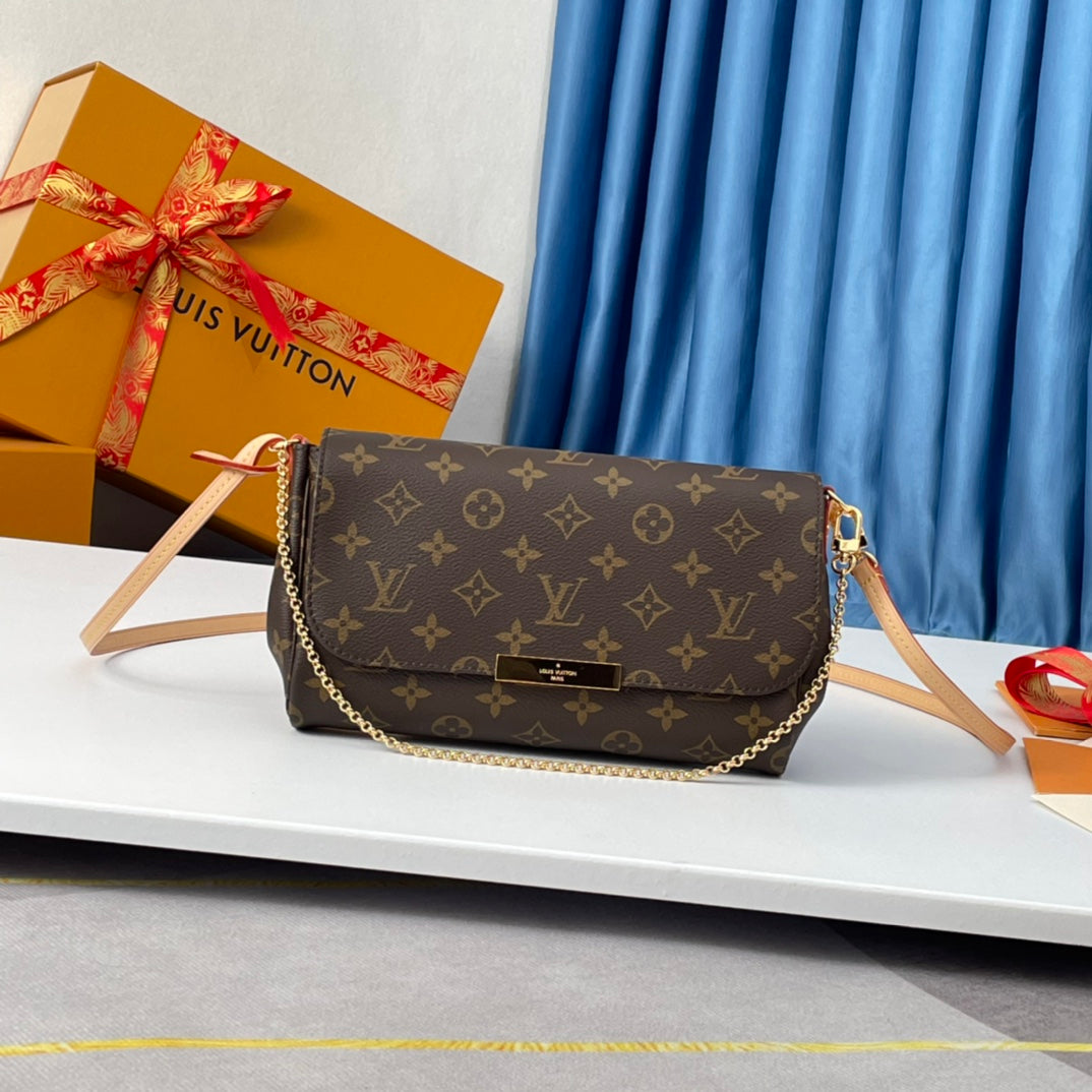 Louis Vuitton Classic Monogram Canvas Crossbody Bag with Gold Chain Strap