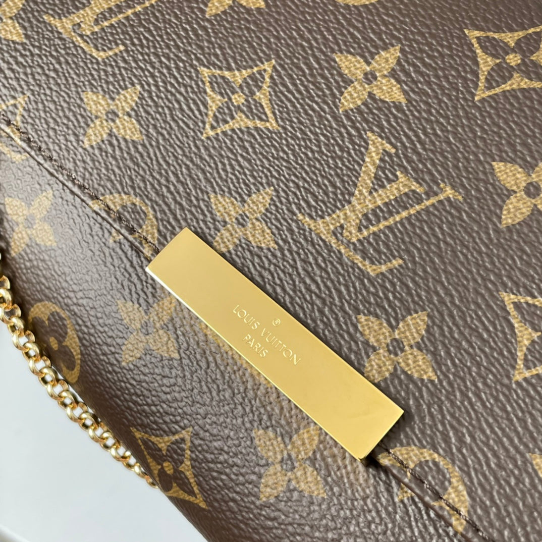 Louis Vuitton Classic Monogram Canvas Crossbody Bag with Gold Chain Strap