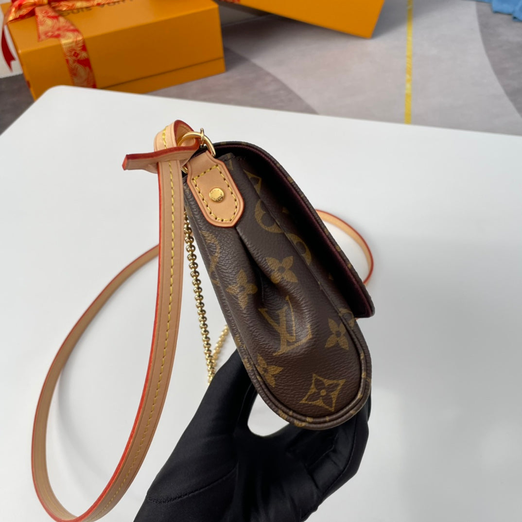 Louis Vuitton Classic Monogram Canvas Crossbody Bag with Gold Chain Strap