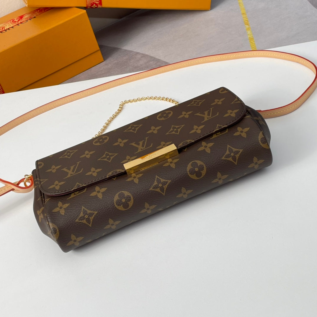 Louis Vuitton Classic Monogram Canvas Crossbody Bag with Gold Chain Strap