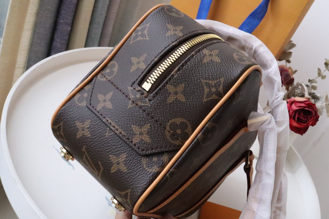 Louis Vuitton Vintage Brown Monogram Printed Canvas Shoulder Bag with Leather Straps