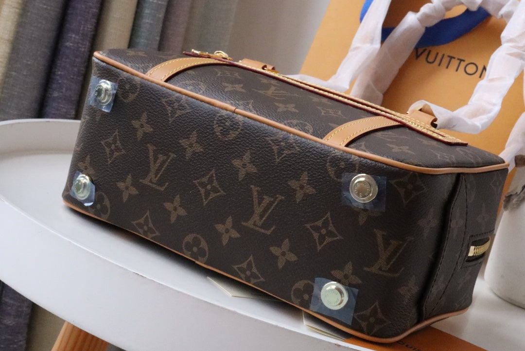 Louis Vuitton Vintage Brown Monogram Printed Canvas Shoulder Bag with Leather Straps