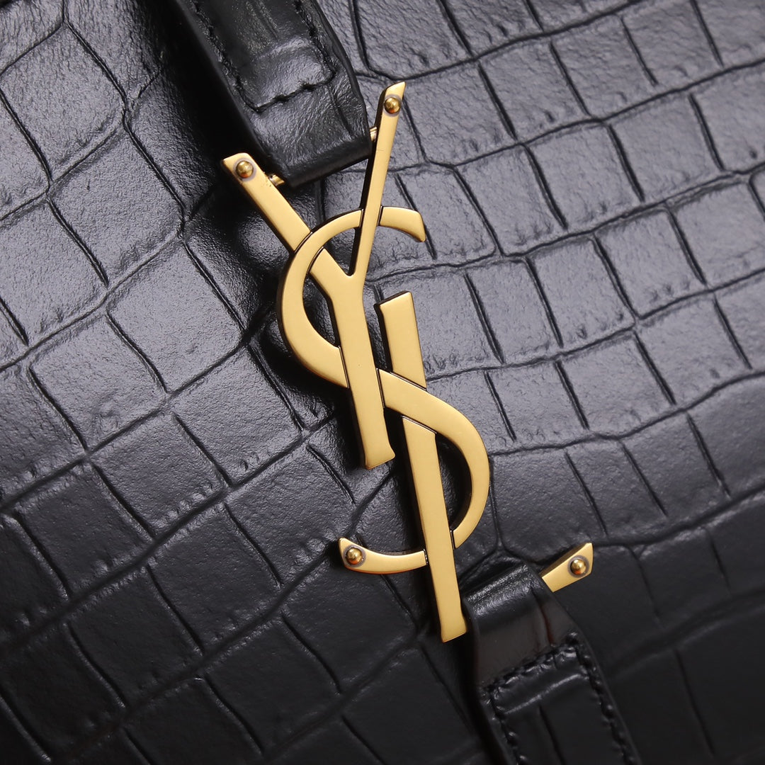 Saint Laurent Le 5 à 7 Black Crocodile-Embossed Leather Shoulder Bag