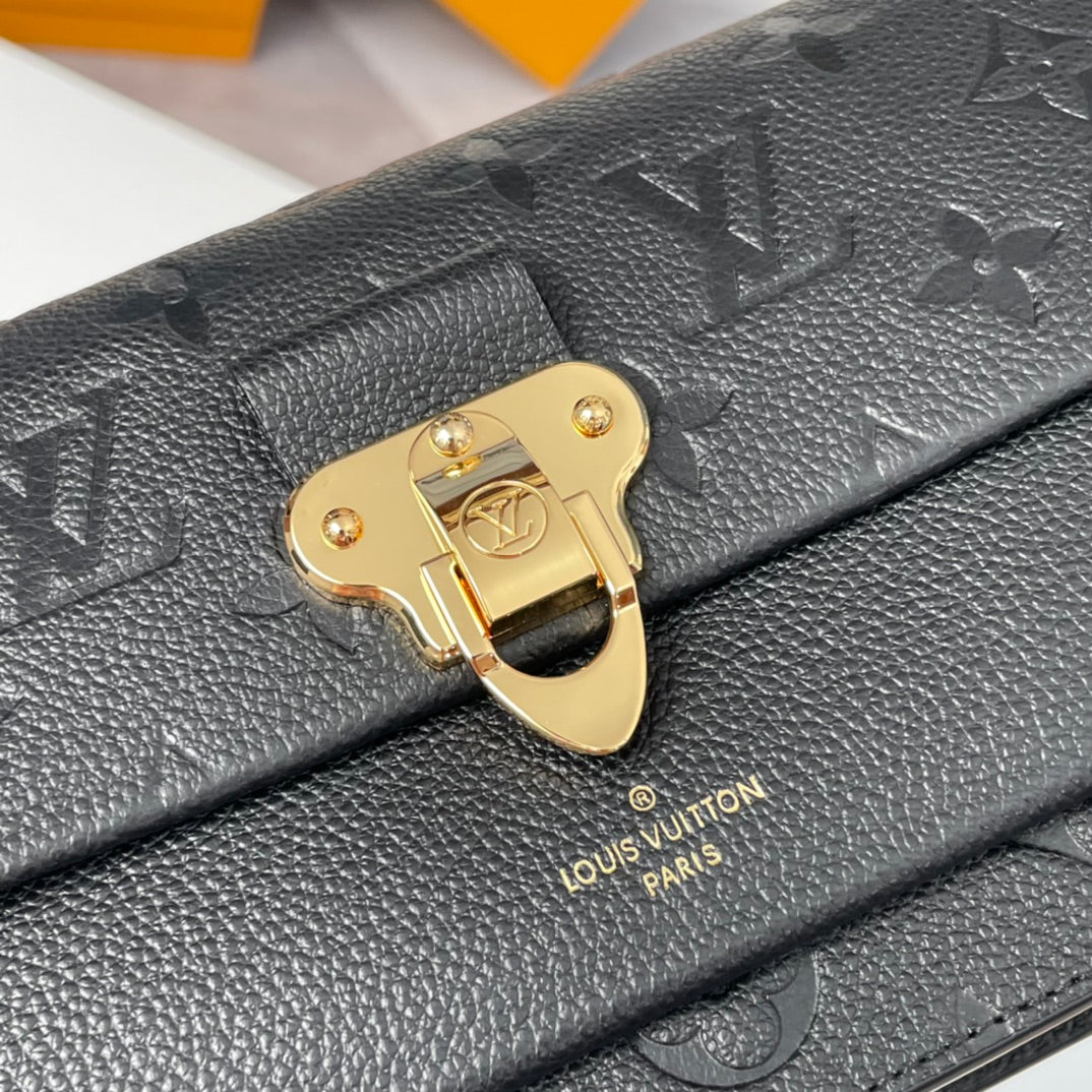 Louis Vuitton Black Embossed Monogram Leather Shoulder Bag with Gold Chain Strap
