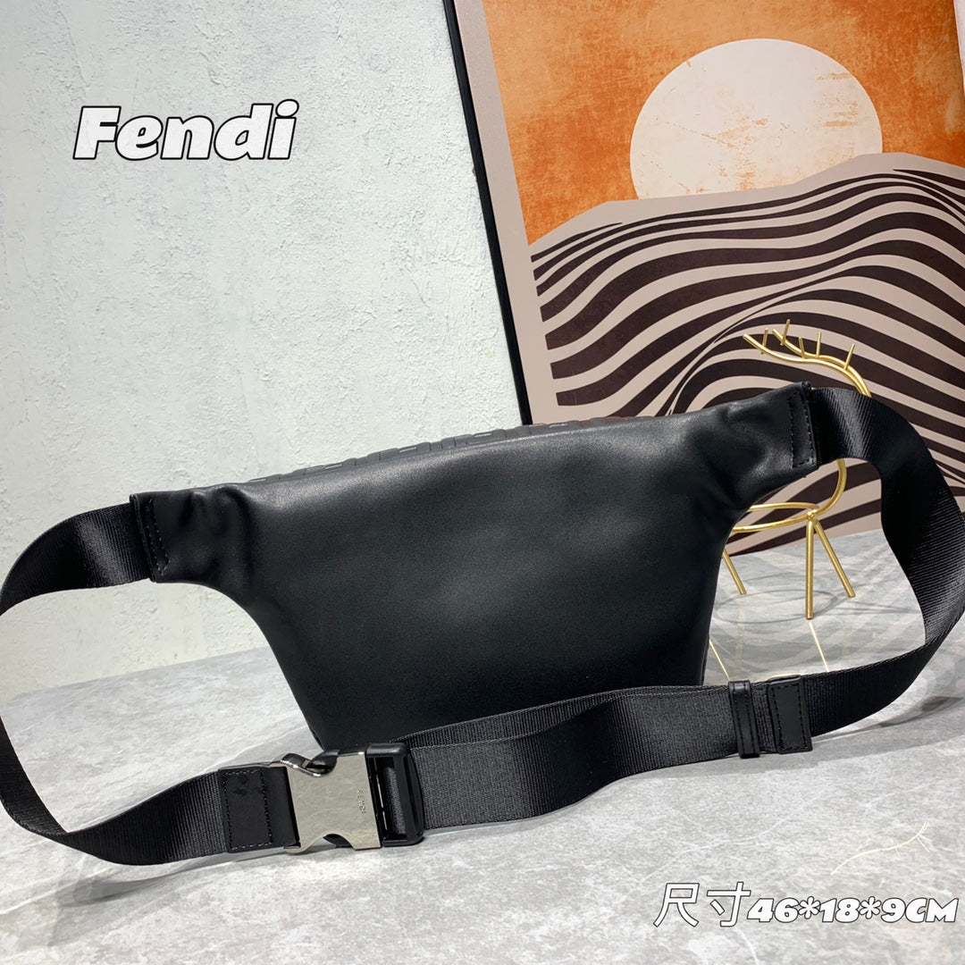 Fendi FF Monogram Embossed Black Leather Belt Bag