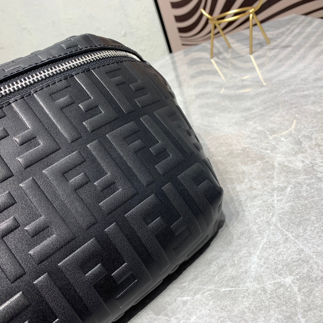 Fendi FF Monogram Embossed Black Leather Belt Bag