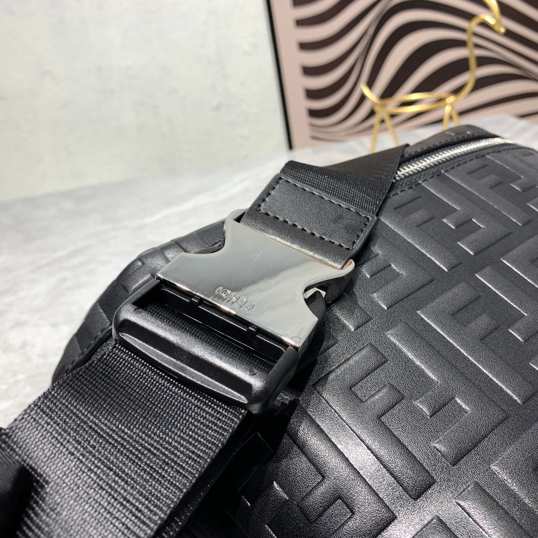 Fendi FF Monogram Embossed Black Leather Belt Bag