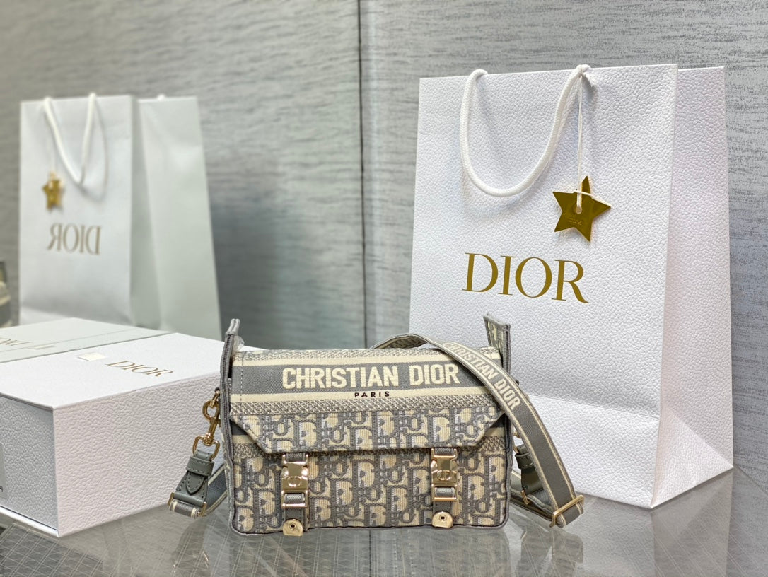 Christian Dior Small Diorcamp Bag Gray Dior Oblique Embroidery