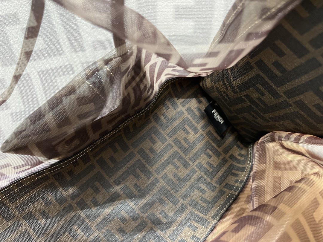Fendi FF Monogram Mesh Tote Bag with Detachable Pouch - Brown