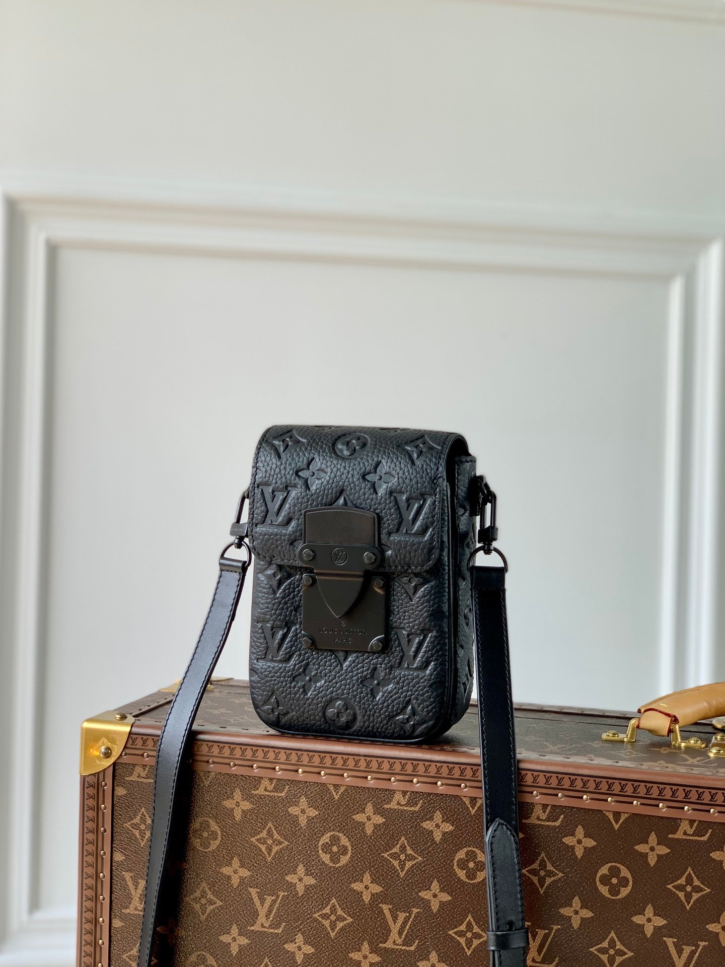 Louis Vuitton Black Embossed Leather Mini Crossbody Messenger Bag