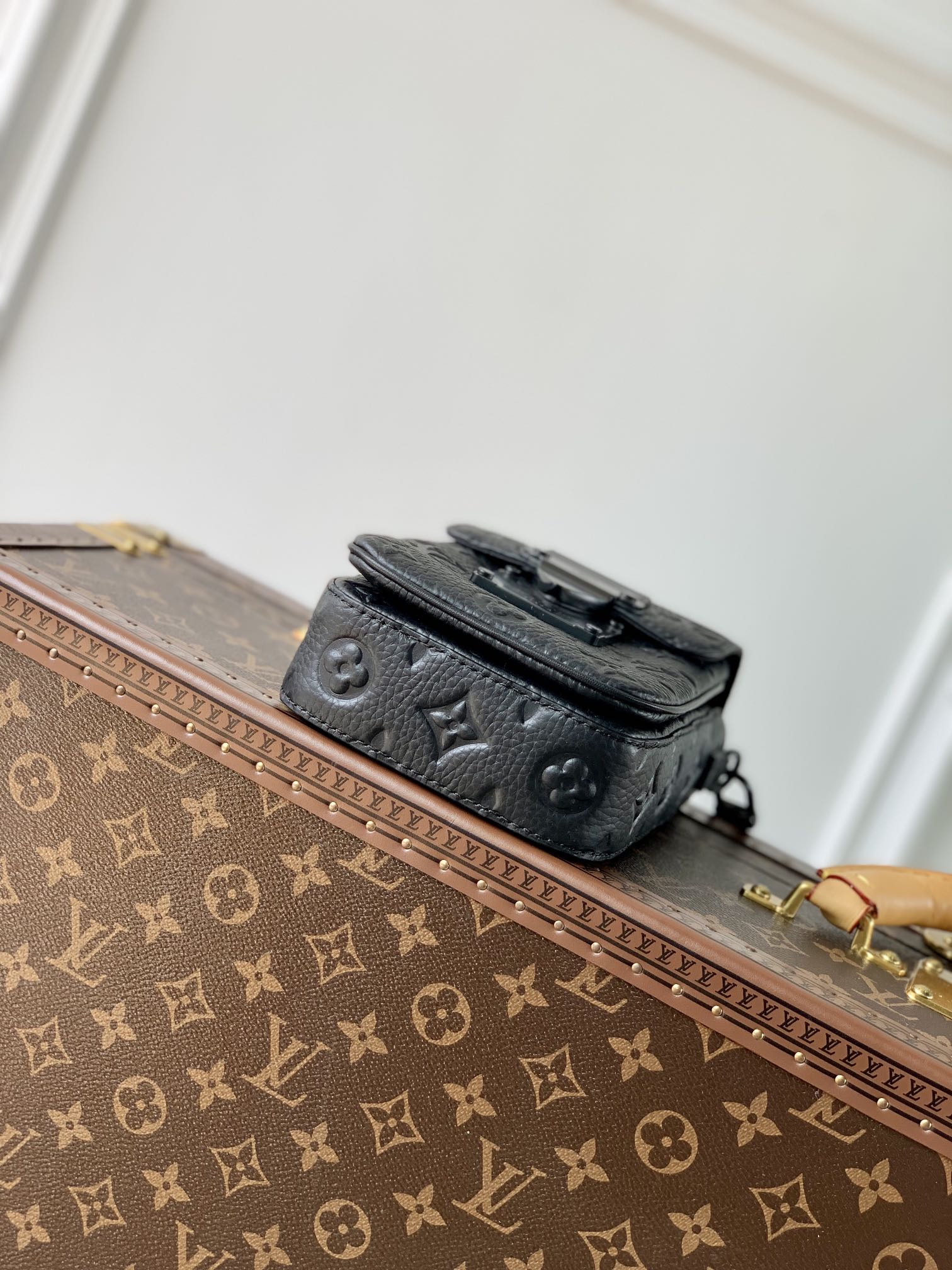 Louis Vuitton Black Embossed Leather Mini Crossbody Messenger Bag