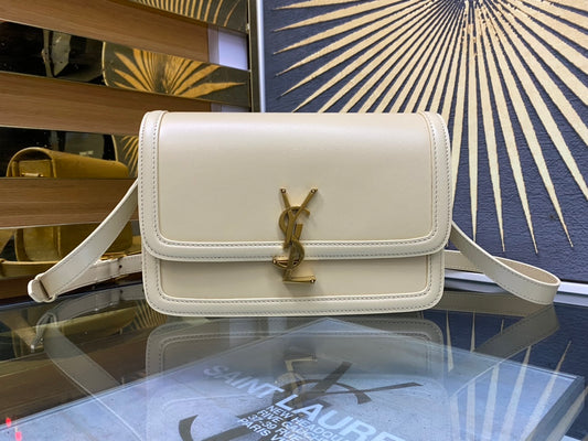 Saint Laurent Solferino Small Satchel in Cream Smooth Leather