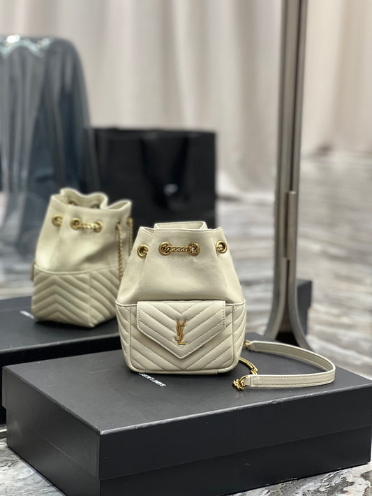 Saint Laurent Joe Mini Bucket Backpack in Quilted Leather - Beige