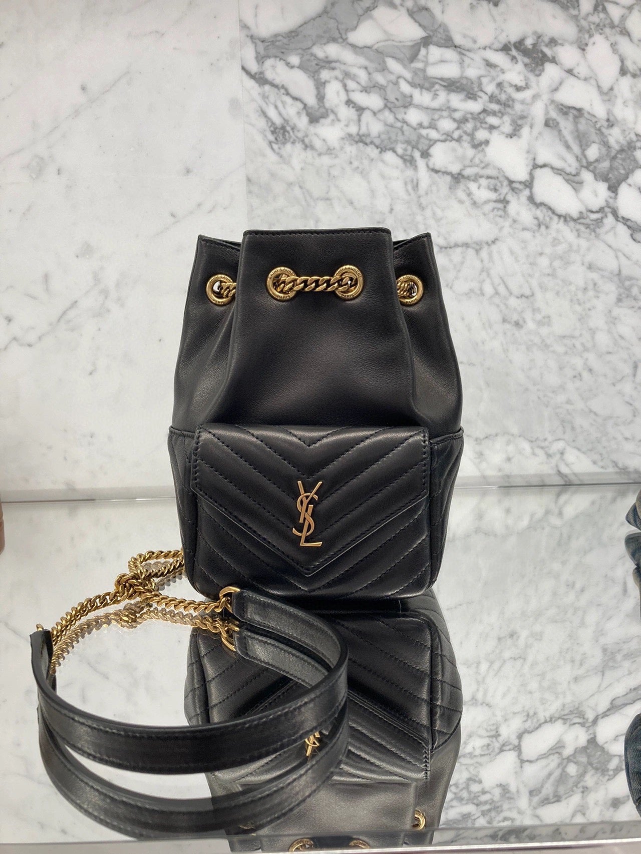 Saint Laurent Joe Mini Bucket Bag in Quilted Lambskin Leather - Black
