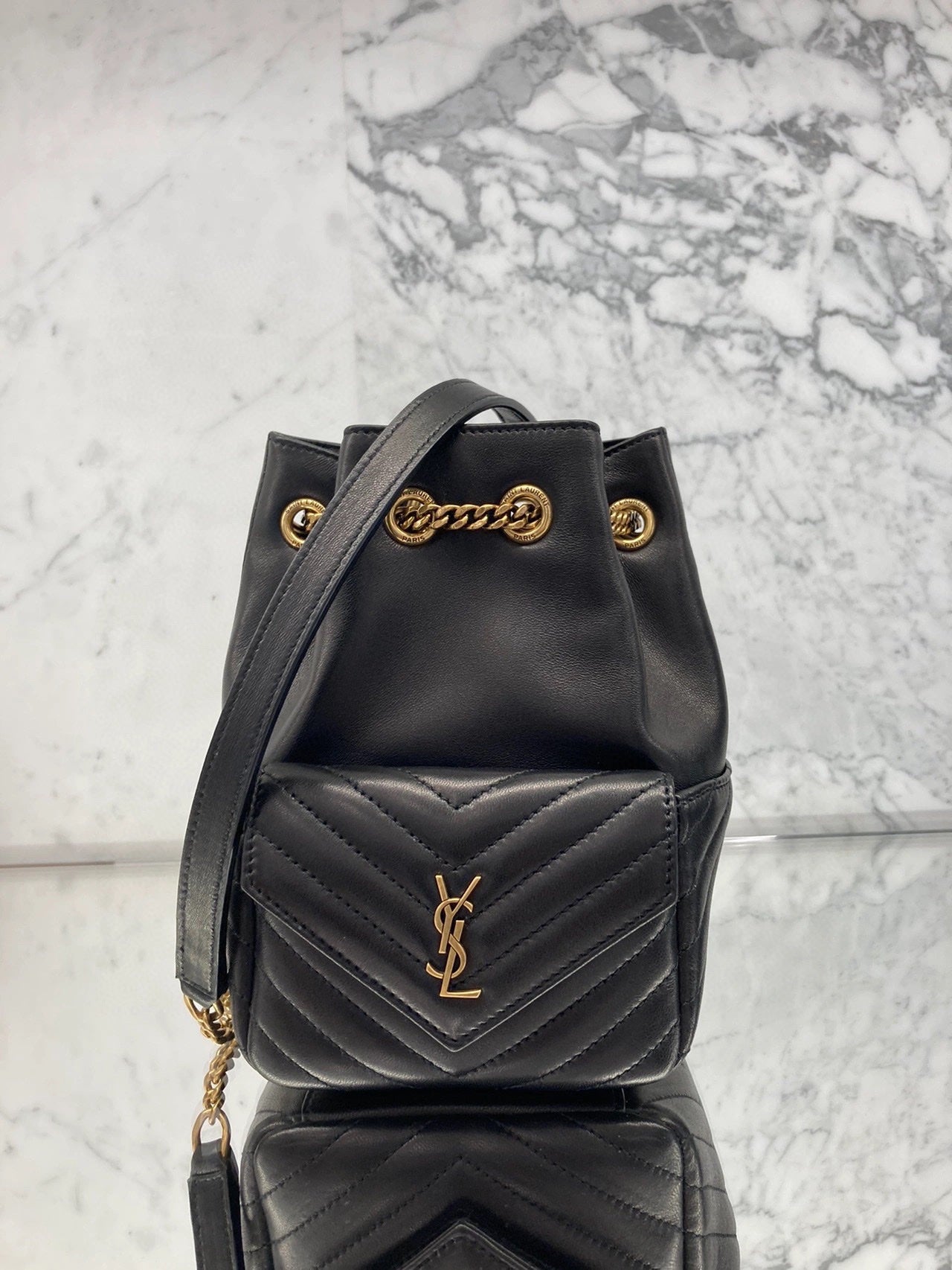 Saint Laurent Joe Mini Bucket Bag in Quilted Lambskin Leather - Black