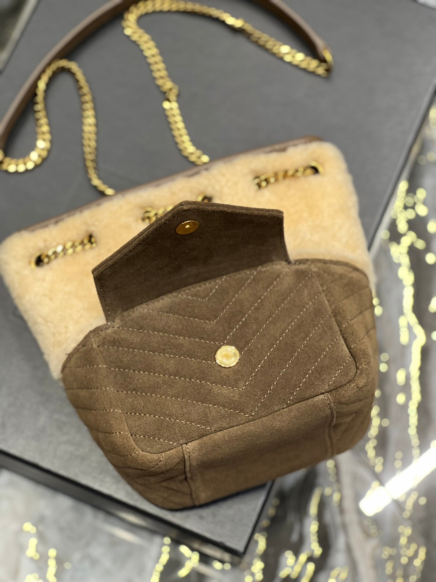 Saint Laurent Joe Small Bucket Bag in Suede and Shearling