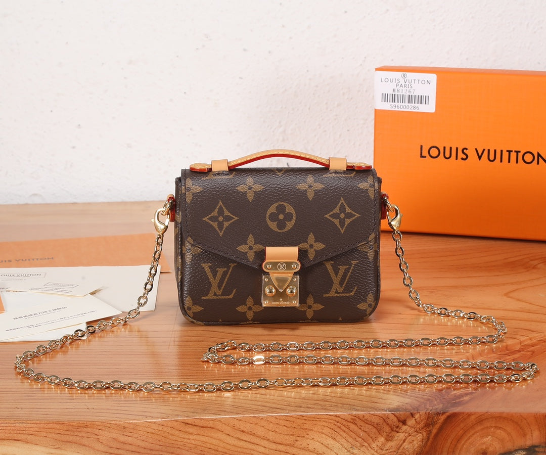 Louis Vuitton Brown Monogram Patterned Mini Crossbody Bag with Gold Chain