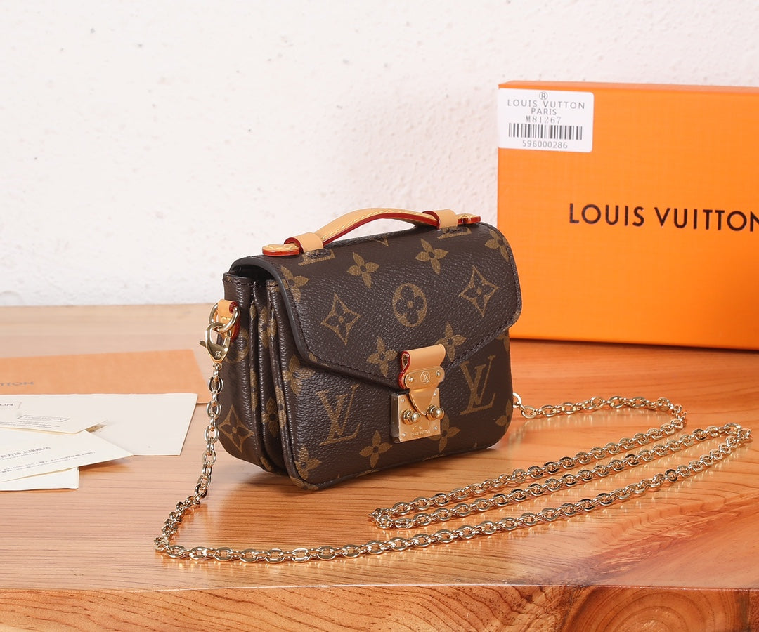 Louis Vuitton Brown Monogram Patterned Mini Crossbody Bag with Gold Chain