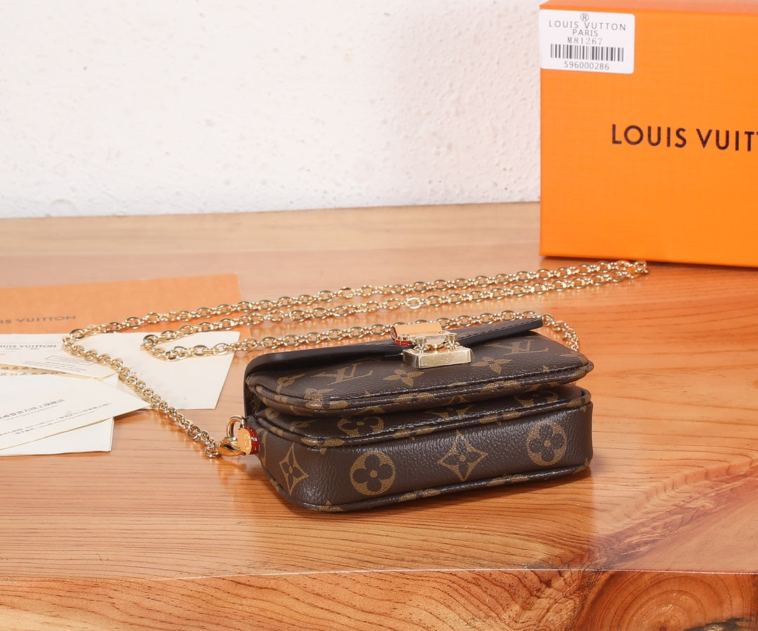 Louis Vuitton Brown Monogram Patterned Mini Crossbody Bag with Gold Chain